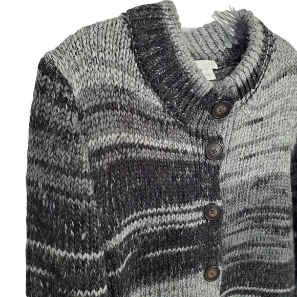 J Jill Size S Cardigan Button Jacket Chunky Knit Wool Blend Gray Stripes Pockets - Picture 6 of 8
